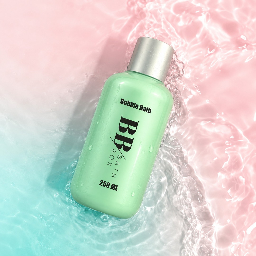 Suyun üzerinde duran mint yeşili Bath Box köpük şişesi