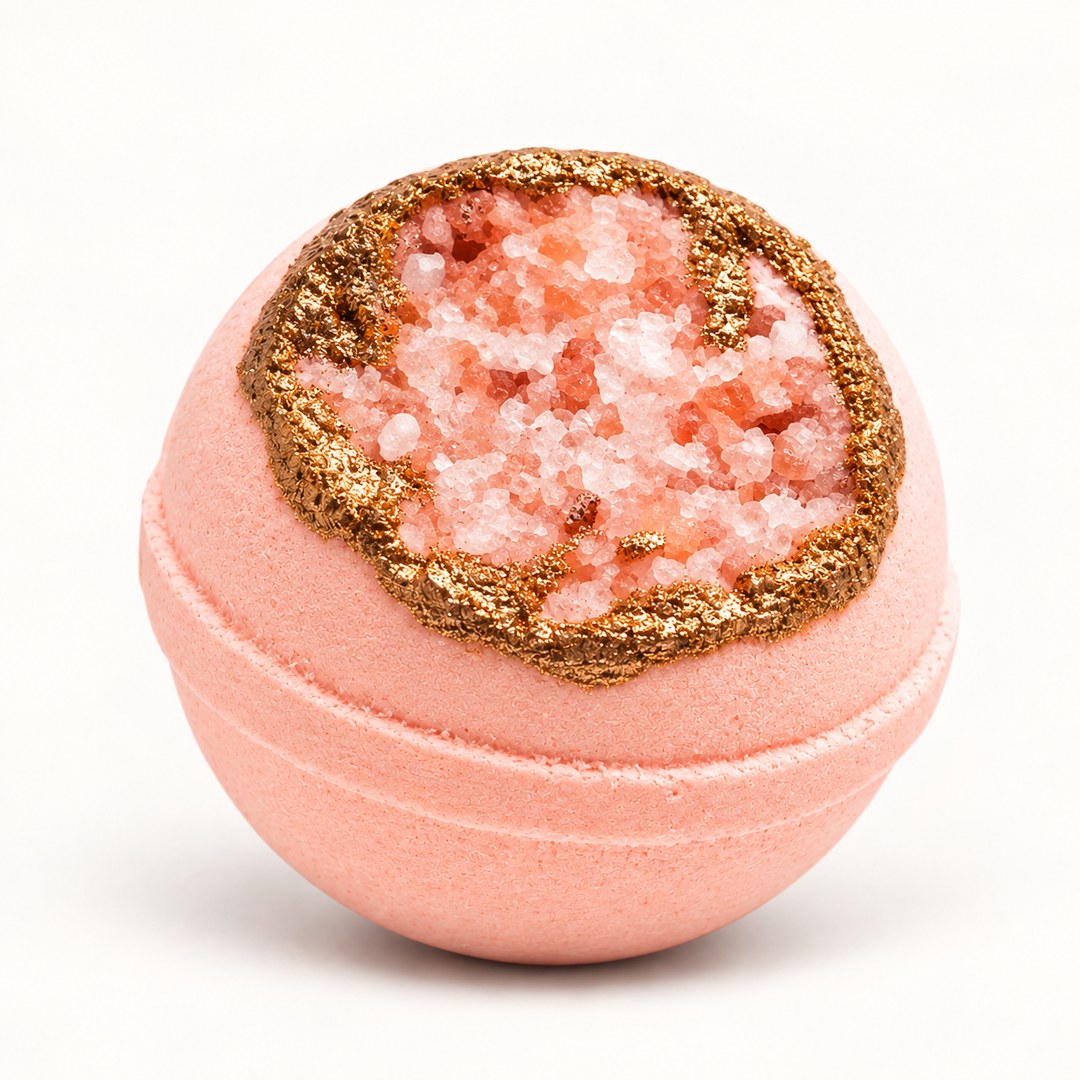 Pembe Kuvars Jeod Banyo Topu — Altın Kenarlı Nem Bombası, Jakuzi & Küvet Topu, 130 gr