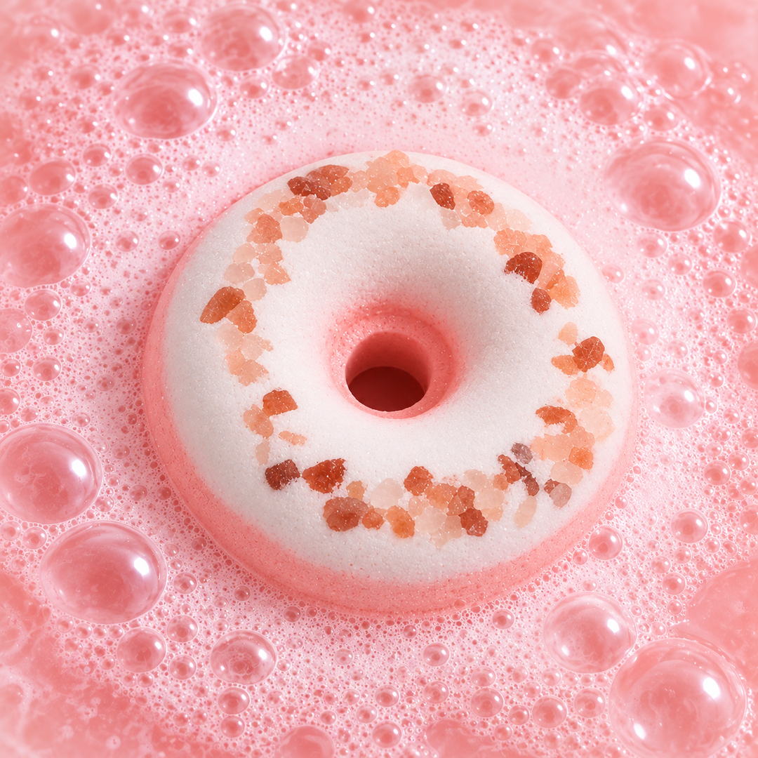 Pembe Himalaya Tuzlu Donut Banyo Topu — Nem Bombası, Jakuzi & Küvet Topu, 150 gr