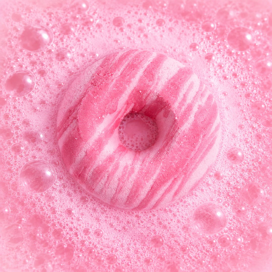 Pembe Donut Banyo Topu — Mermer Desenli Nem Bombası, Jakuzi & Küvet Topu, 150 gr